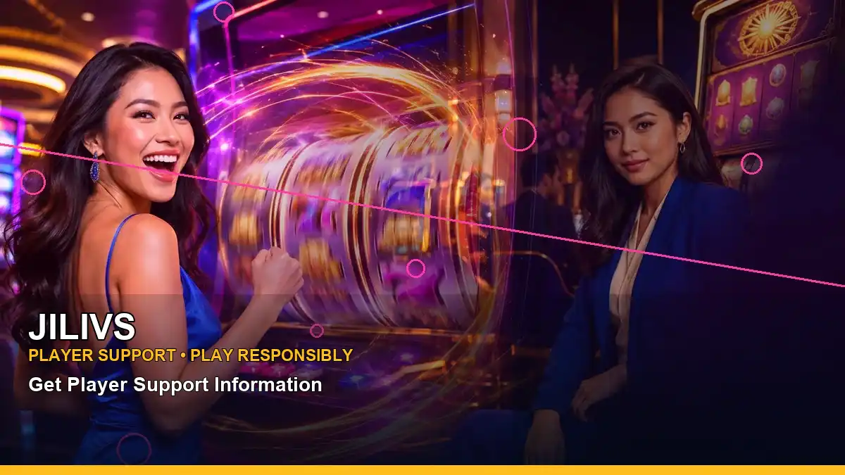 JILIVS neon jackpot slot games featuring an adult Filipina casino host with a left-framed composition