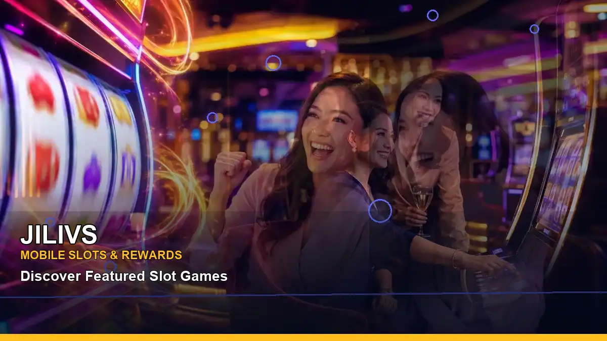 JILIVS night online slot games featuring an adult Filipina casino host with a right-diagonal composition